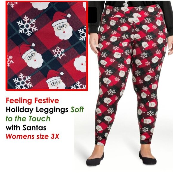 Feeling Festive Pants - Feeling Festive Womens Holiday Legging Soft To the Touch Santas sz 3X Black Red